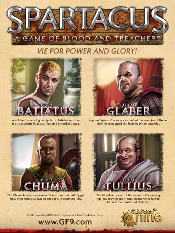 Spartacus board game with ancient Rome gladiator battle theme