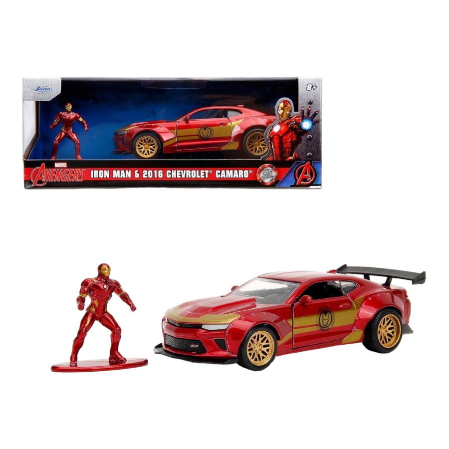 Ironman figure with Chevy Camaro SS Marvel diecast car