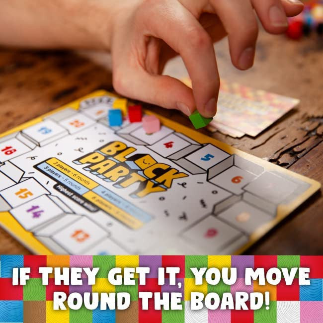 Block Party family wooden block party game box and pieces