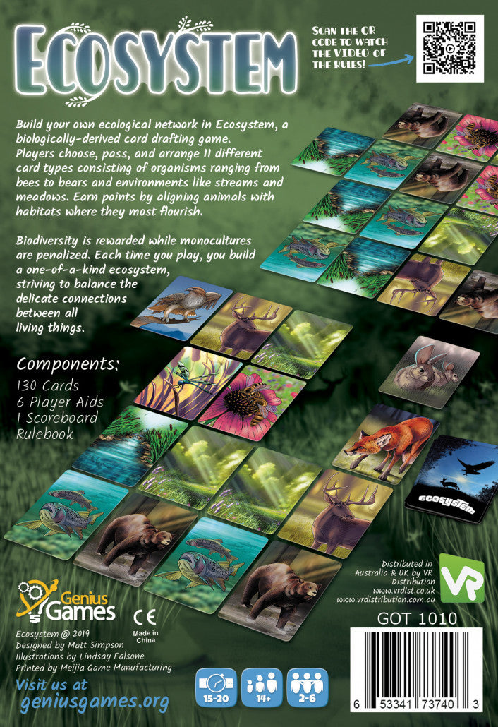 Ecosystem card game with grid layout and animal cards