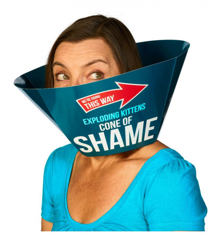 Exploding Kittens Recipes card game box and Cone of Shame