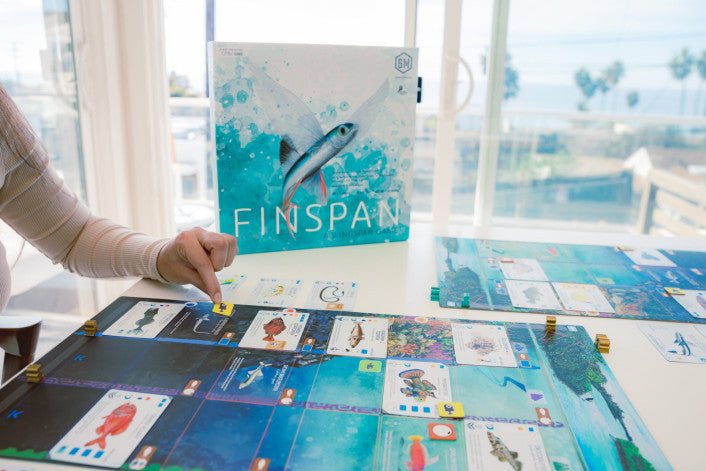 Finspan board game with ocean zones and solo play setup