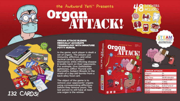 Organ ATTACK card game with organs and stickers