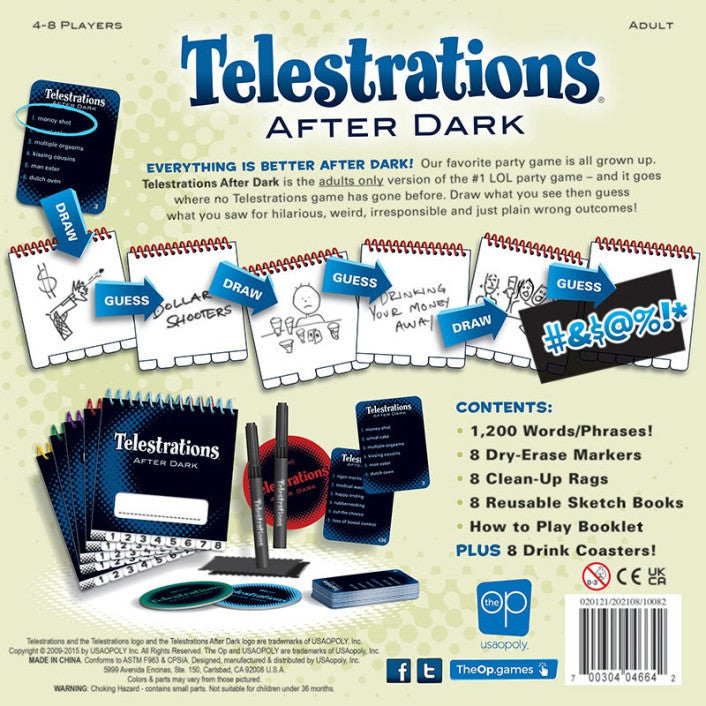 Telestrations After Dark adult party board game box and pieces