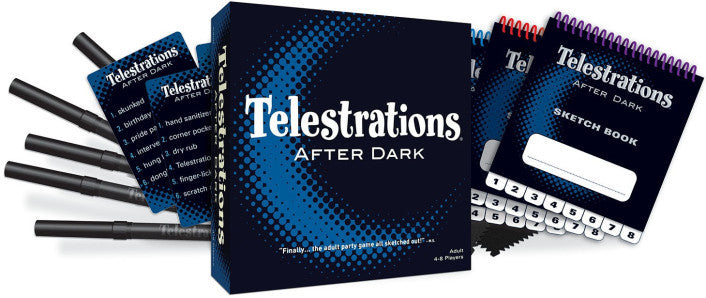 Telestrations After Dark adult party board game box and pieces