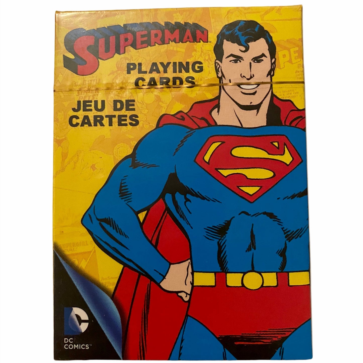 DC Comics playing cards with Superman design and box