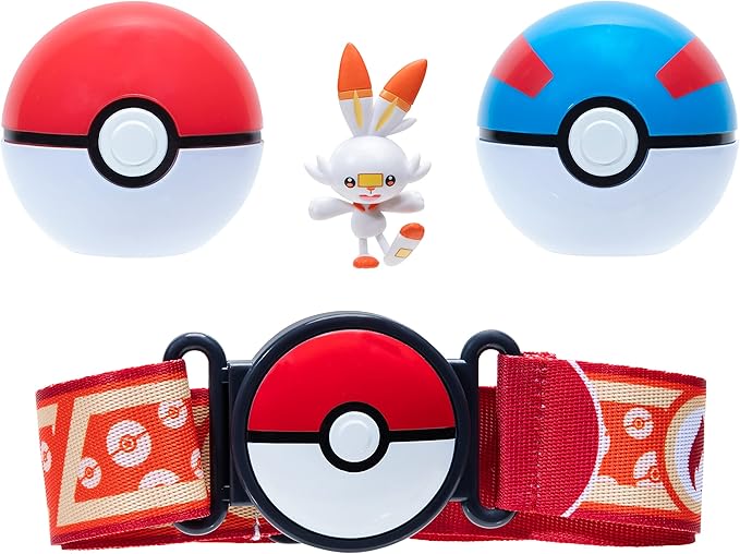 Pokemon clip n go belt with Pokeballs and Scorbunny figure