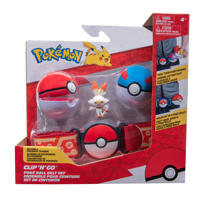 Pokemon clip n go belt with Pokeballs and Scorbunny figure
