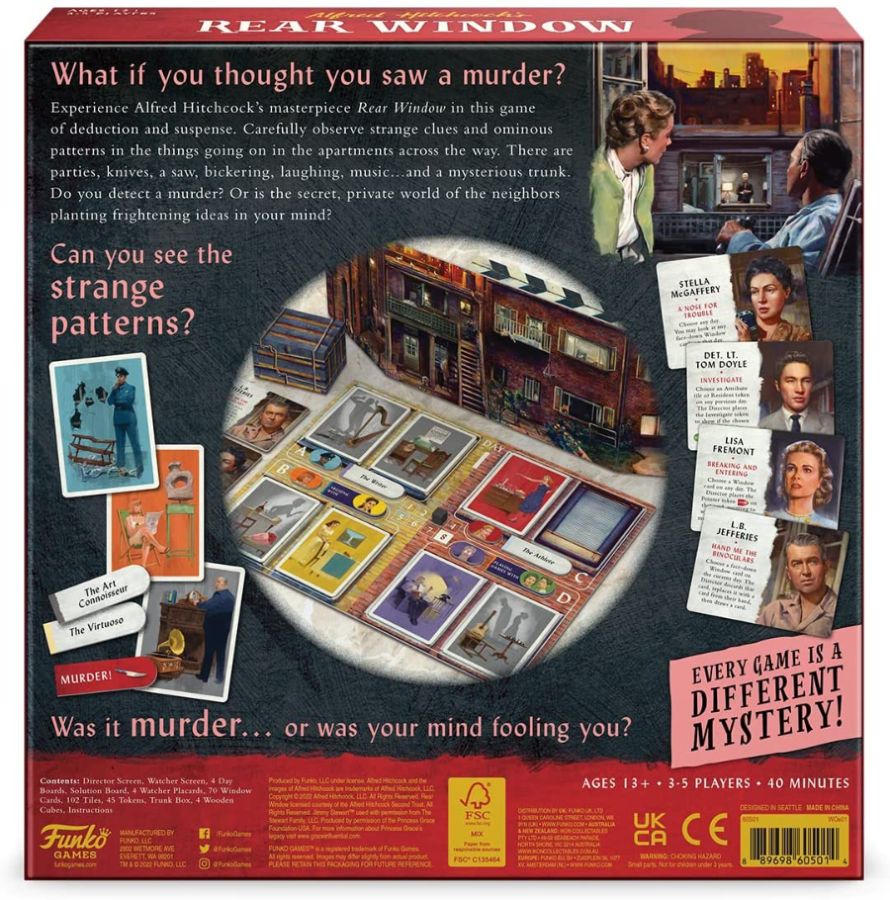 Rear Window board game Alfred Hitchcock murder mystery