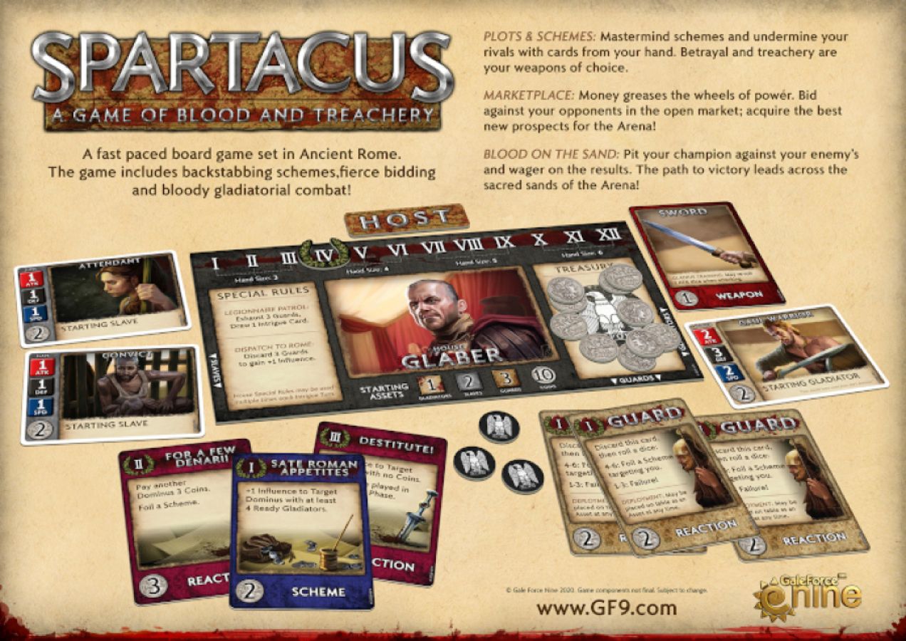 Spartacus board game with ancient Rome gladiator battle theme