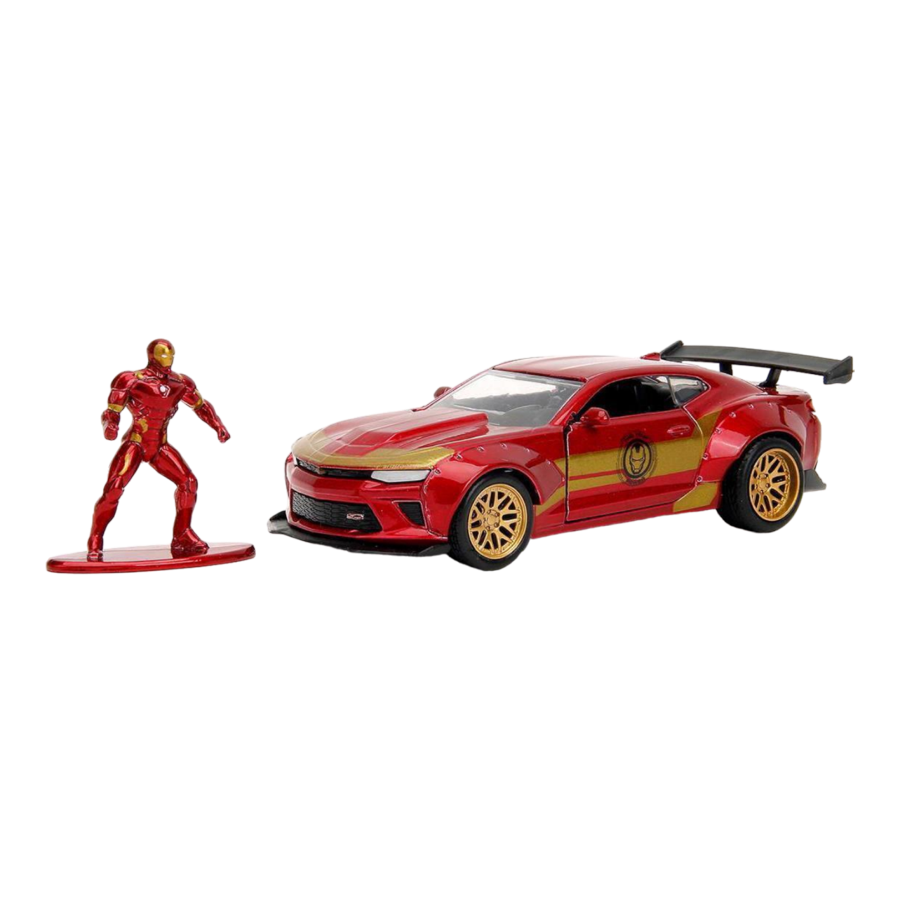 Ironman figure with Chevy Camaro SS Marvel diecast car