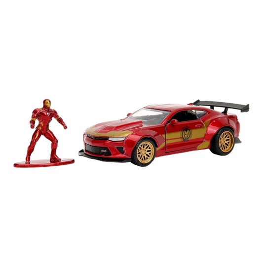 Ironman figure with Chevy Camaro SS Marvel diecast car