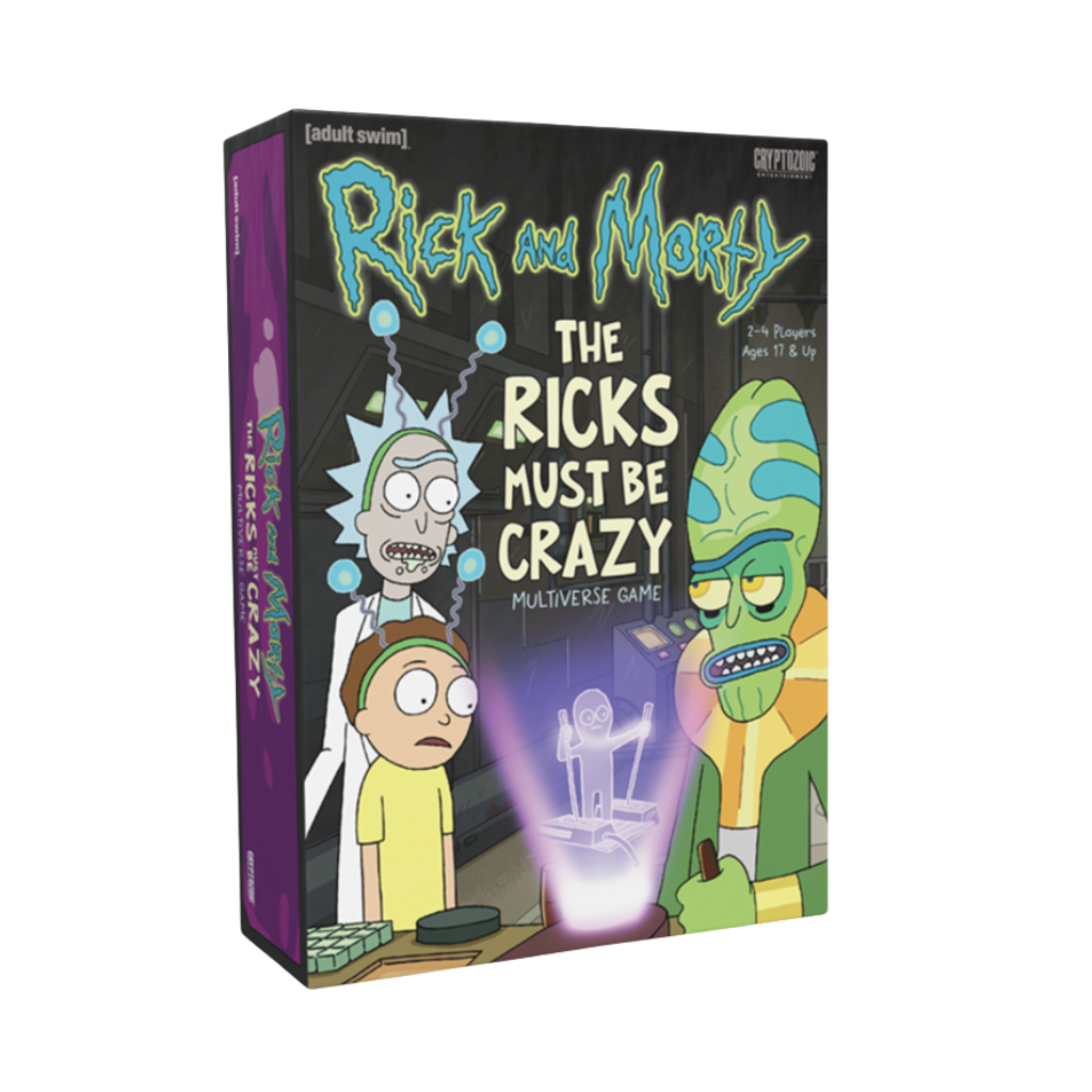 Rick and Morty board game box and multiverse game setup