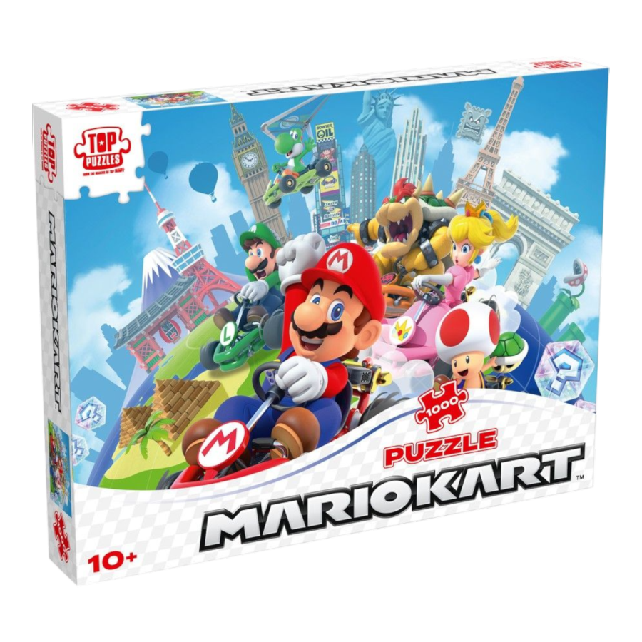 Super Mario Kart 1000 piece puzzle flat lay display
