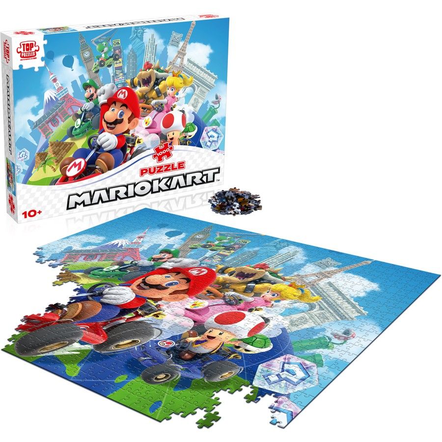 Super Mario Kart 1000 piece puzzle flat lay display