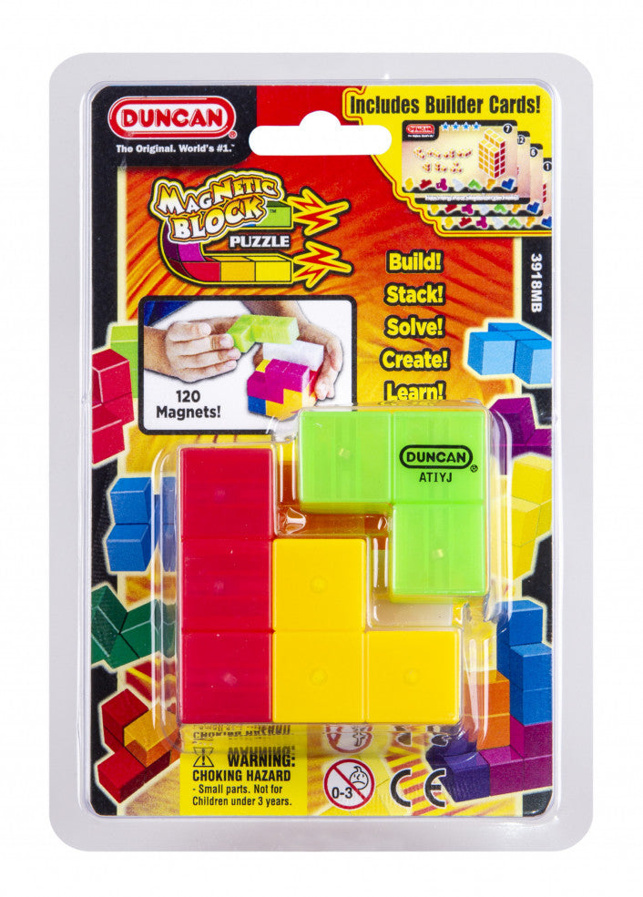 Magnetic block puzzle set with colored pieces connected