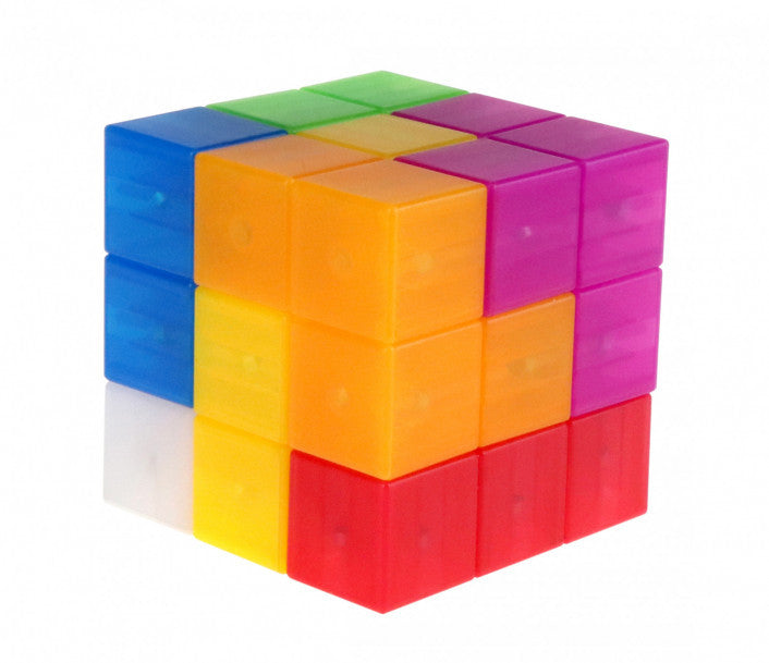 Magnetic block puzzle set with colored pieces connected