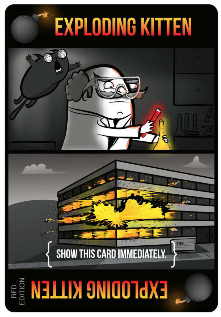 Exploding Kittens Recipes card game box and Cone of Shame