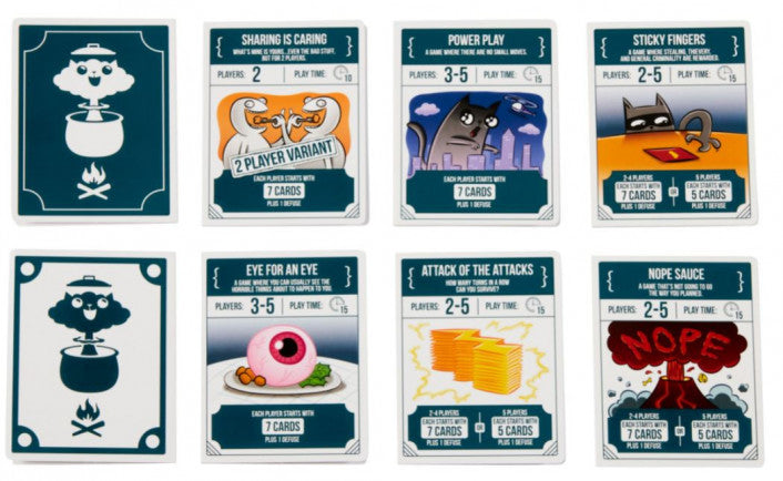Exploding Kittens Recipes card game box and Cone of Shame