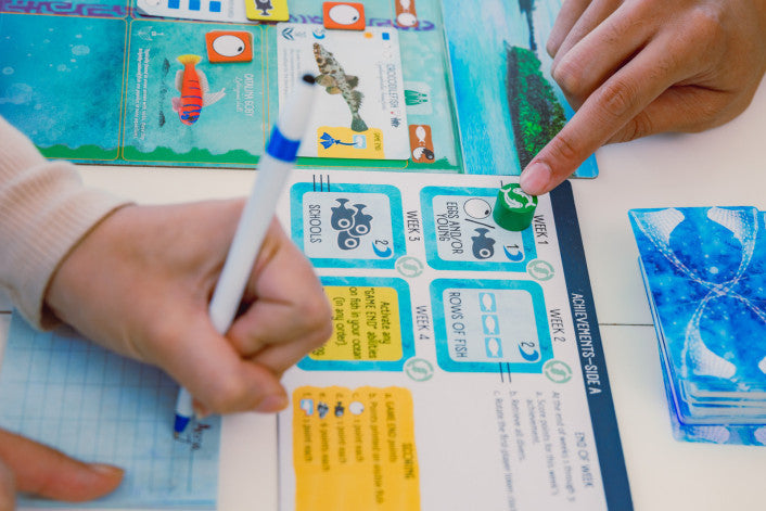 Finspan board game with ocean zones and solo play setup