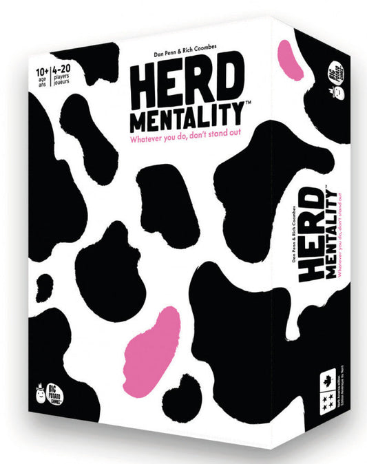 Herd Mentality board game box with cows and game cards