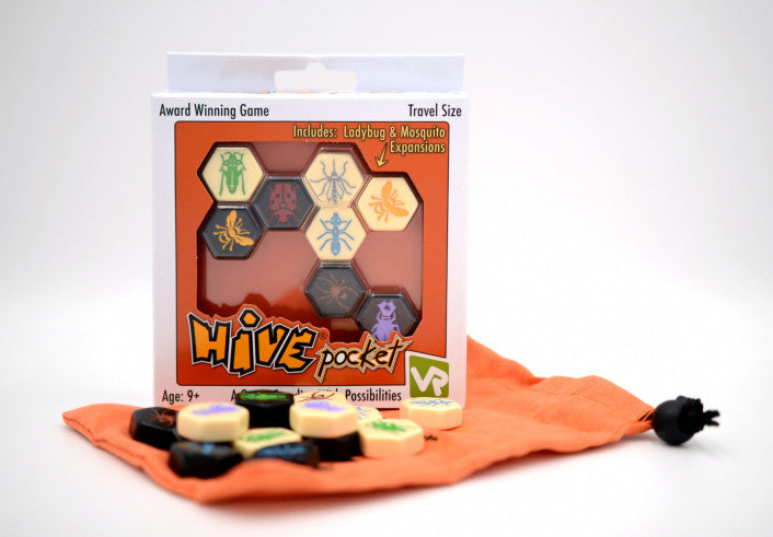 Hive Pocket travel board game with resin tiles and bag
