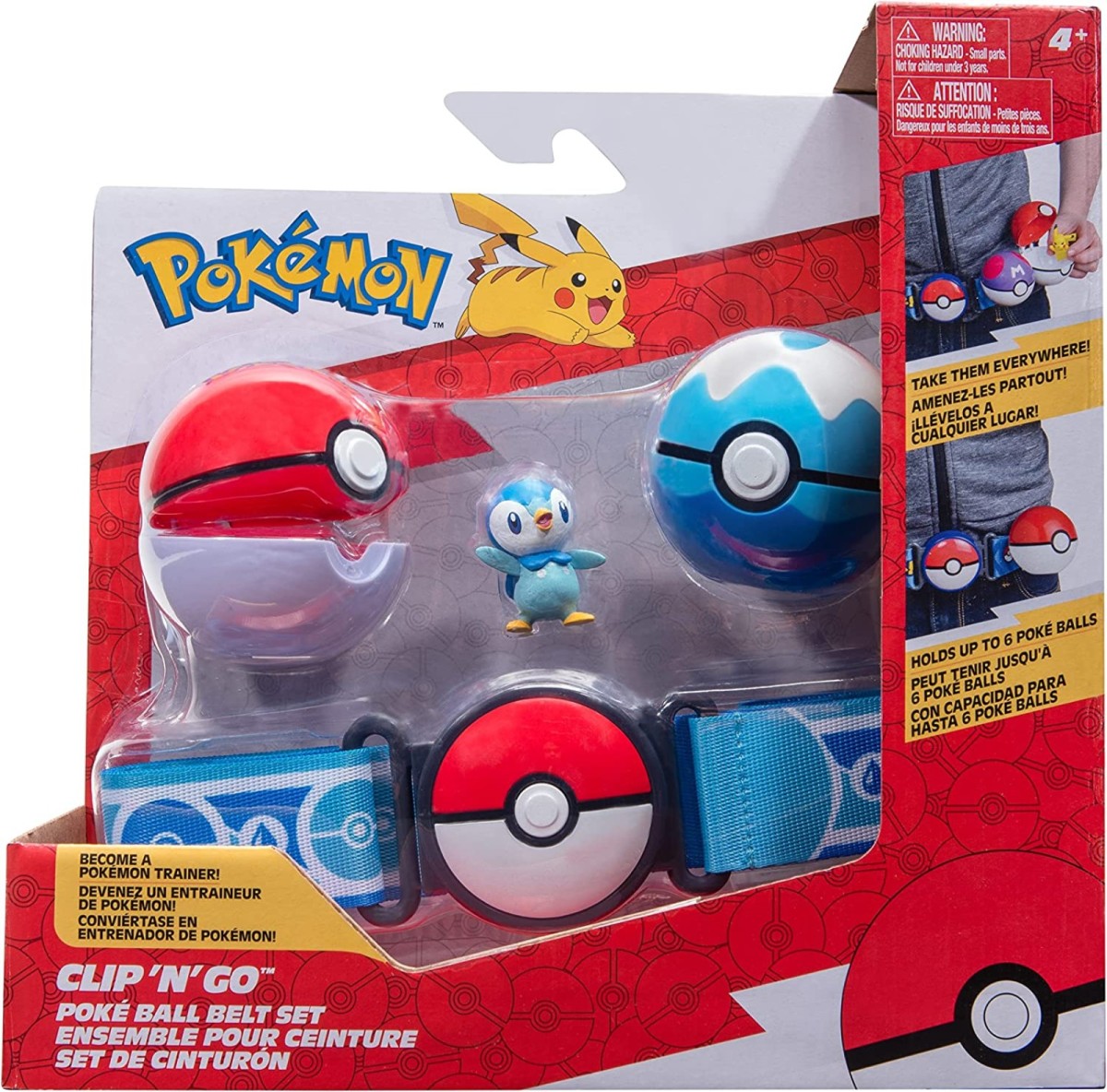 okemon clip n go belt with Piplup and Poké Balls