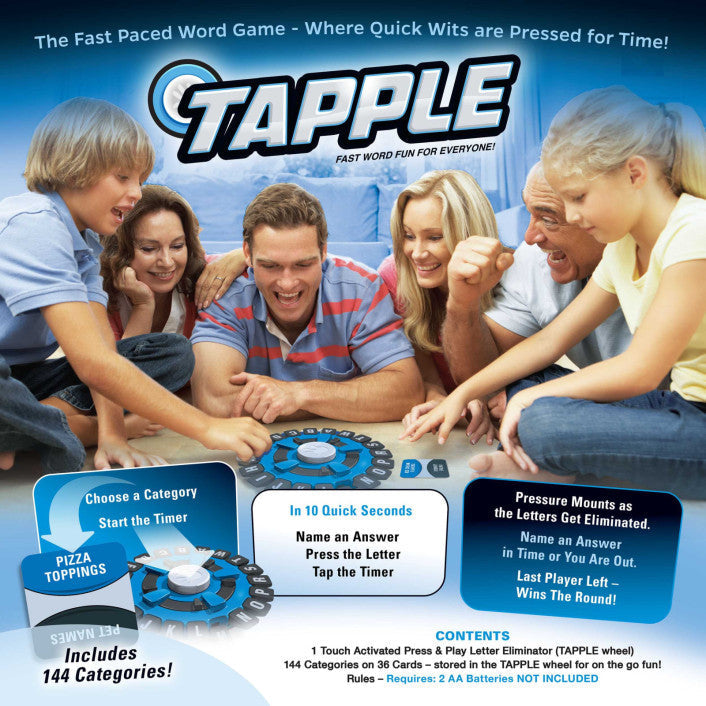 Tapple board game family word game with timer and letter wheel
