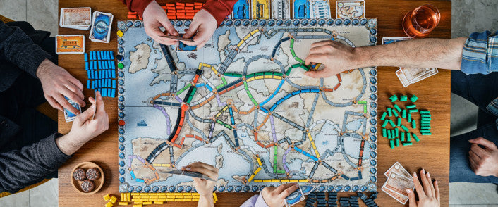Ticket to Ride Europe board and train cards on table