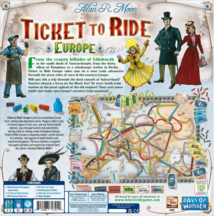 Ticket to Ride Europe board and train cards on table