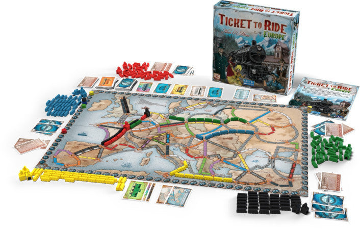 Ticket to Ride Europe board and train cards on table