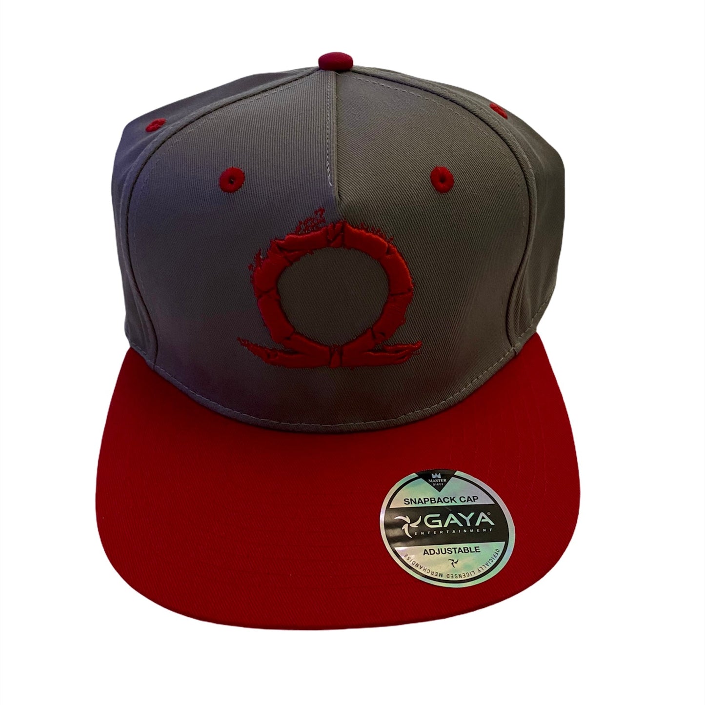 God of War cap with serpent logo and flat snapback brim