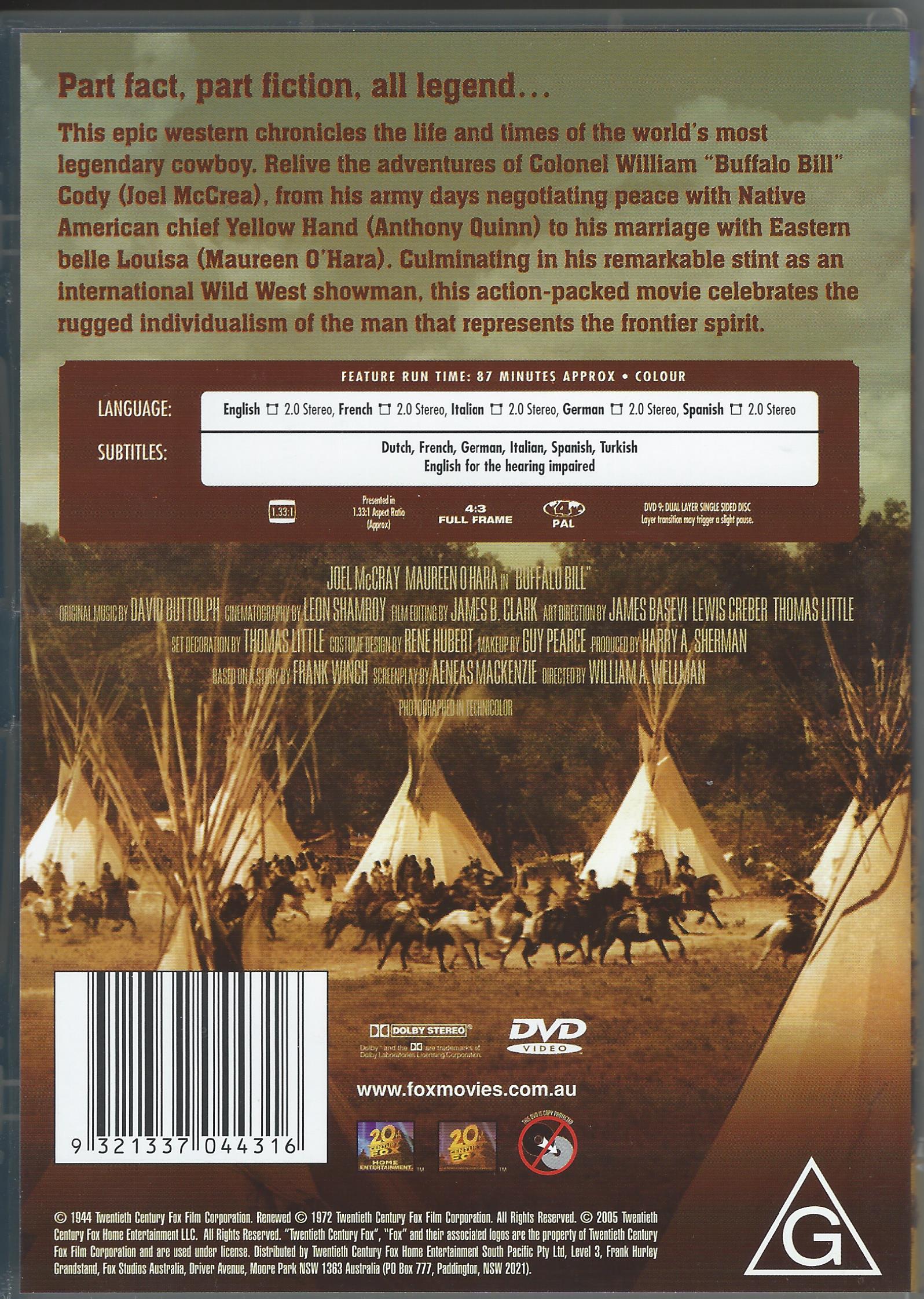 Buffalo Bill the Movie Region 4 DVD for collectors shelf