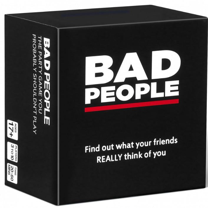 Bad People card game box with voting and question cards