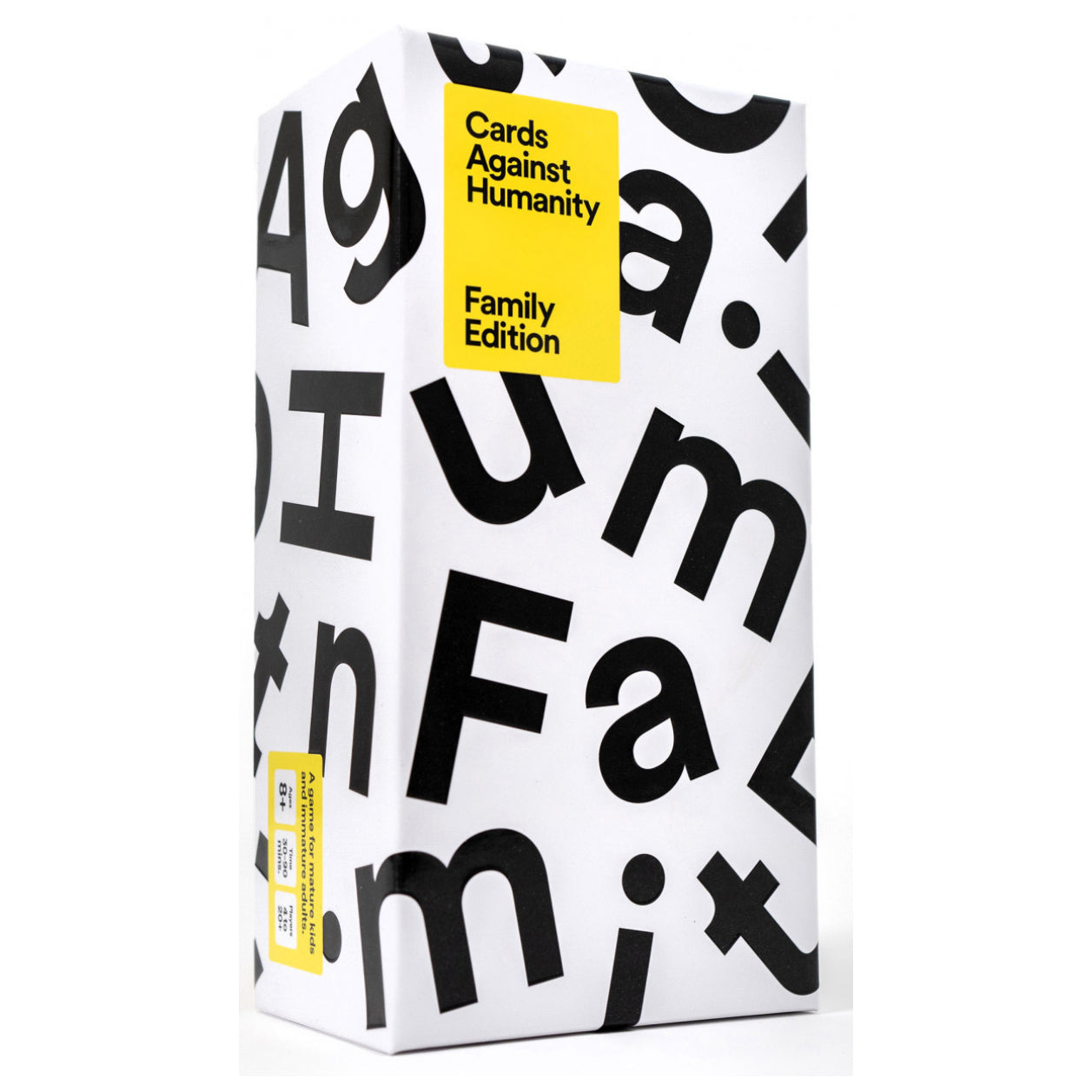 Cards Against Humanity Family Edition box and cards layout