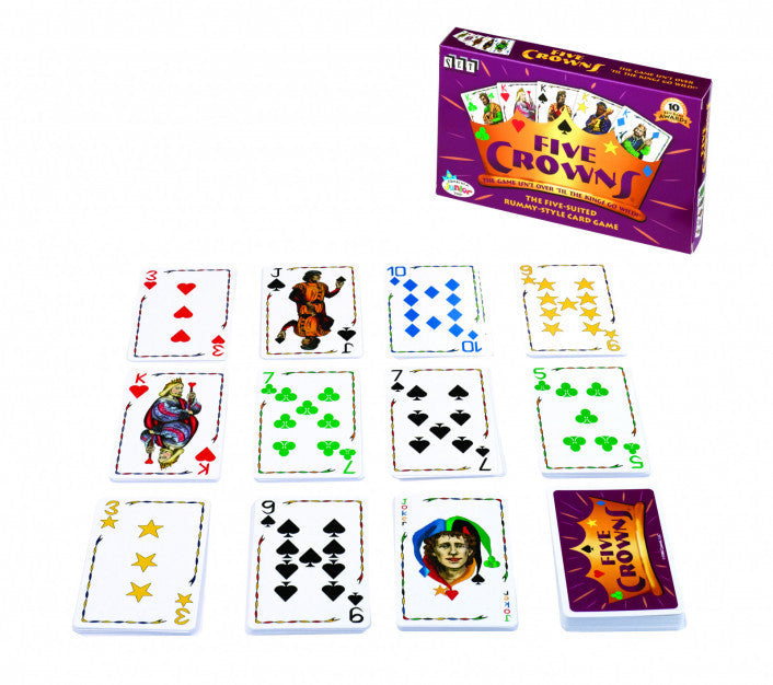 Five Crowns card game box with five-suited rummy deck