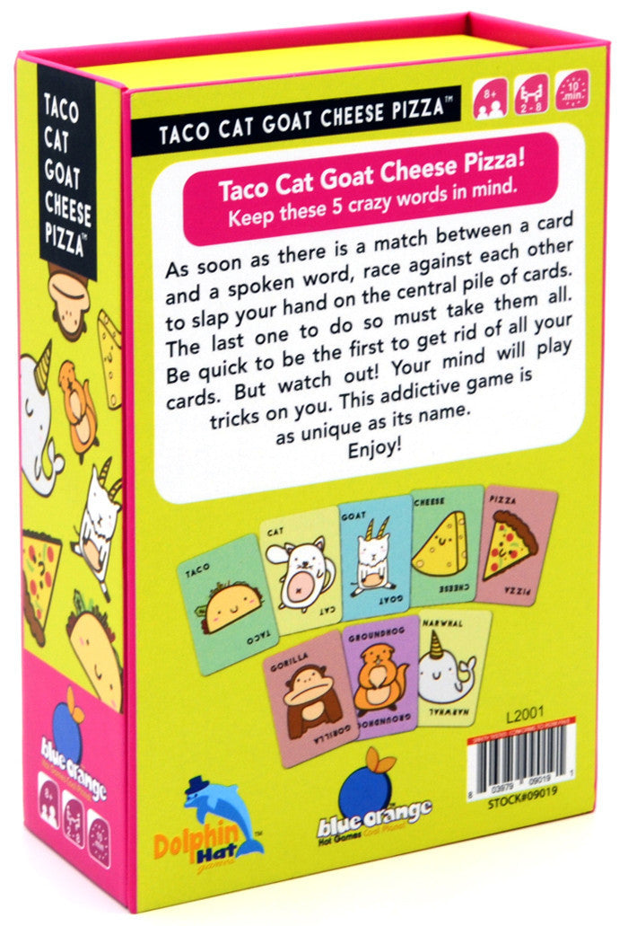 Taco Cat Goat Cheese Pizza fast slap card game box